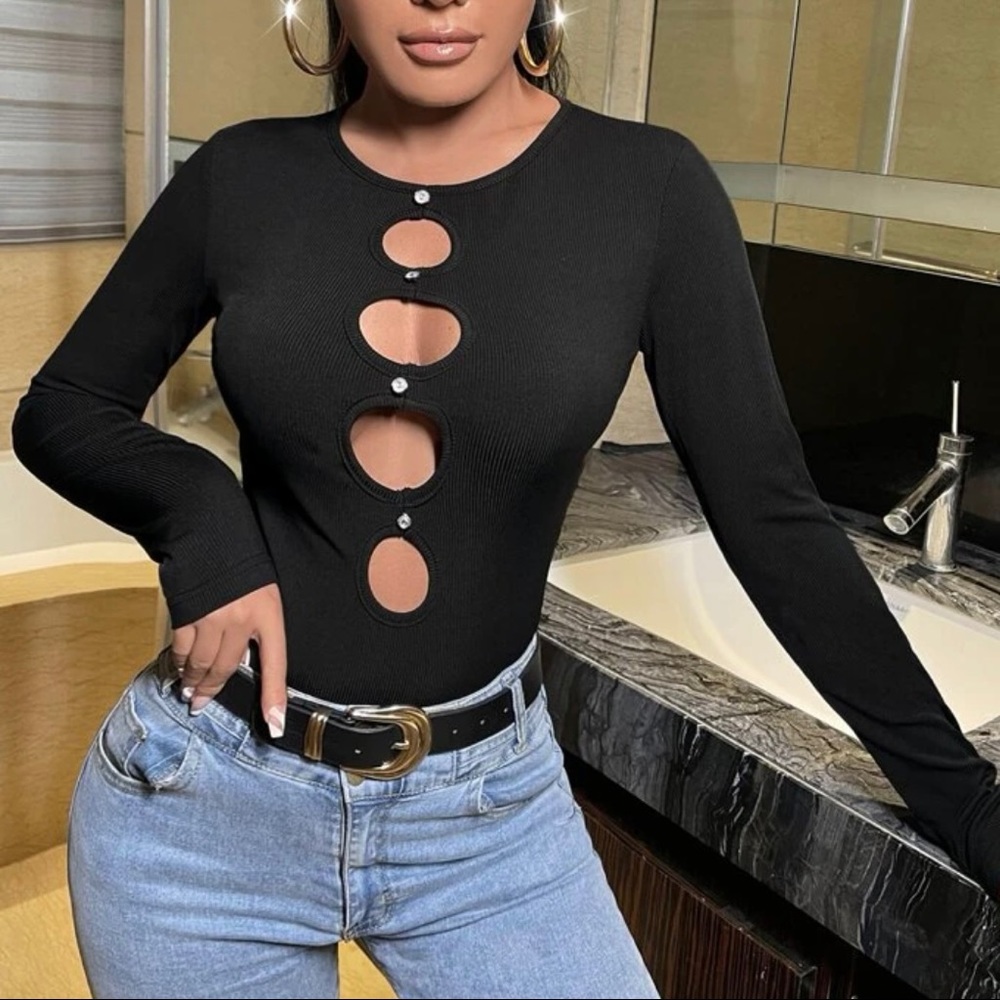 Ladder Cutout Button Tee